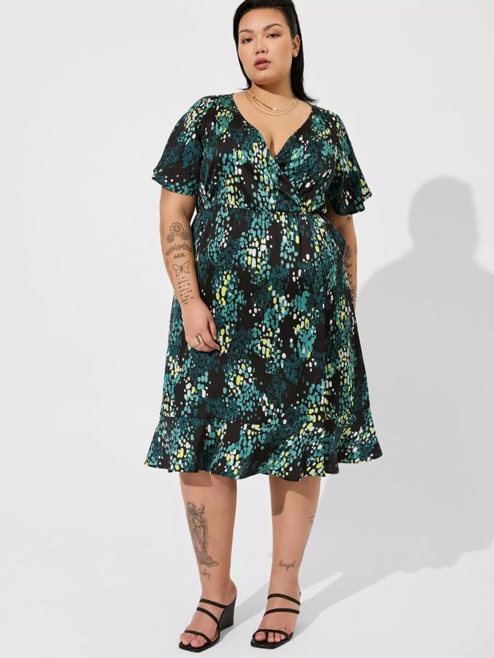 Midi Bubble Charm Flutter Sleeve Wrap Dress Size 6X (30/32)